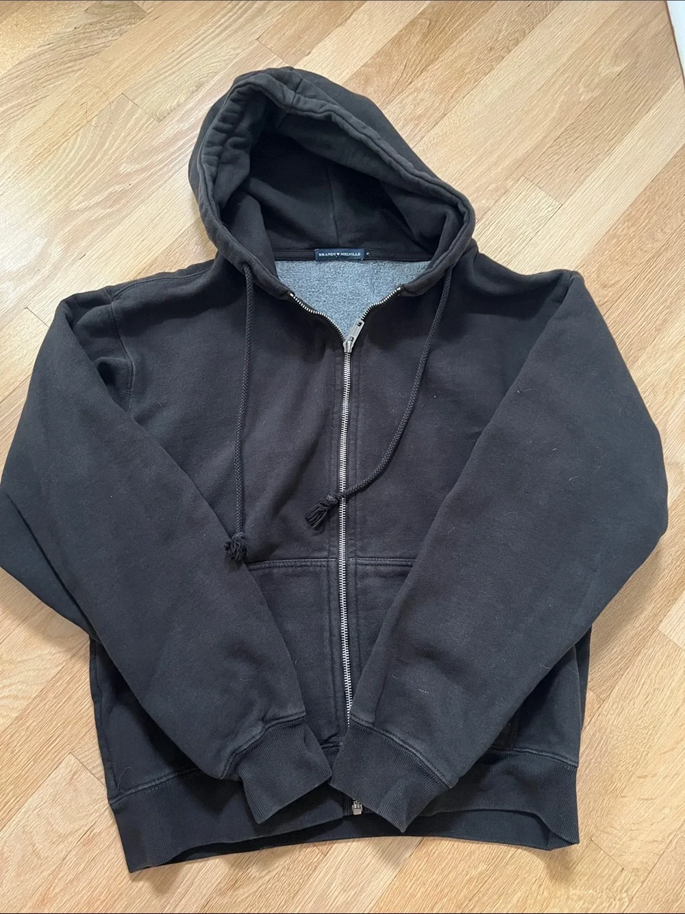 Brandy Melville Black Full-Zip Hooded Sweater